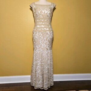 Tadashi Shoji Dress 8 Textured Lace Mermaid Gown Floral Regency 3K1168L Beige MB